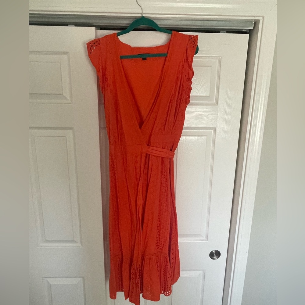 J. Crew All Over Eyelet Wrap Midi Orange Dress